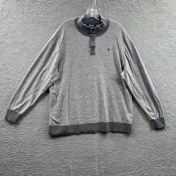 Lands End Mens Shirt 2XL Heather Gray Henley Knit Long Sleeve Pullover - Picture 1 of 13